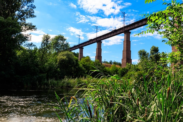 Railway Bridge viaduct across the Inhulets river in Kryvyi Rih Ukraine