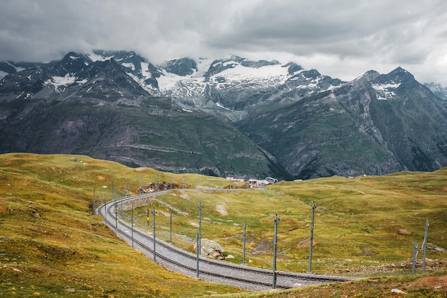 Railway in mountains Zermatt Swiss Alps adventure in Switzerland Europe