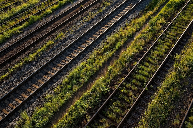 Photo railway road detail top view on a sunny day