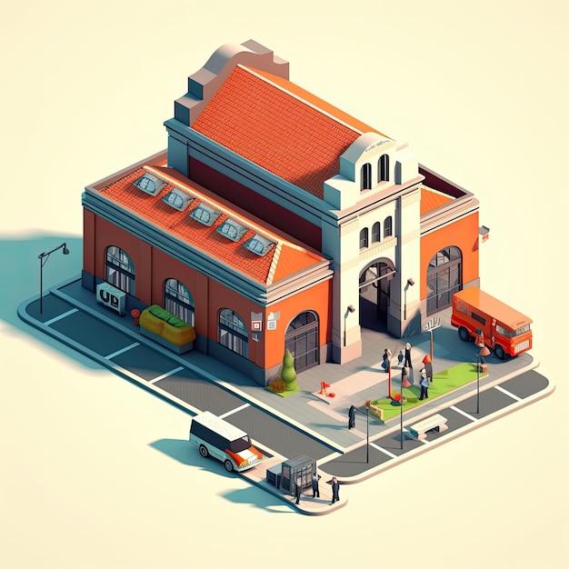 Railway station d cartoon illustration generative ai