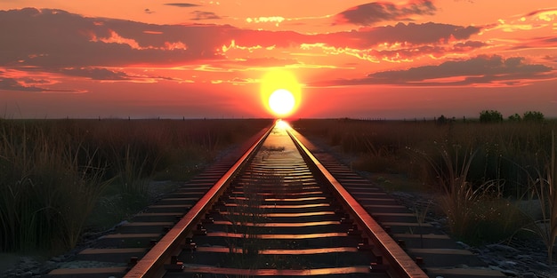 Railway track in the sunset background Ai Generated