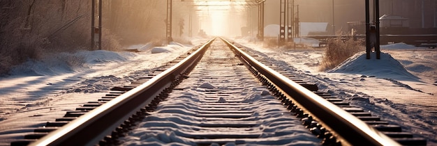 The railway tracks in the snow