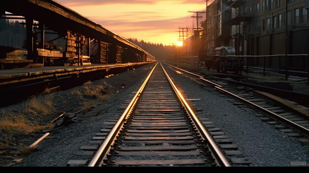 Railway tracks at sunset Railway station Railway station Railway station generative AI