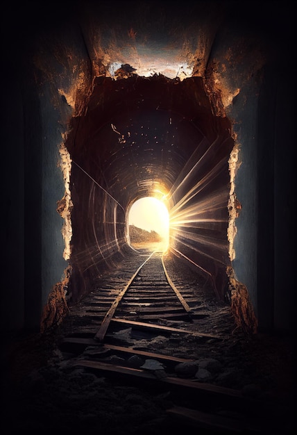 Railway tunnel leads to the sun AI generated