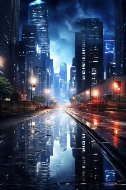 rain in the city rainy weather wet city streets Generative AI