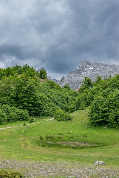 Rain clouds are approaching the village in the high mountains