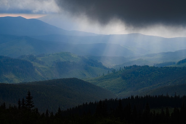 Rain clouds in the Carpathians overcast Mount Petros