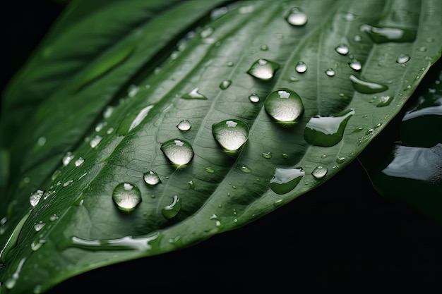 Rain drop on green leaf Illustration AI Generative