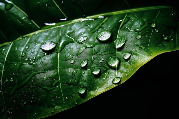 Rain drop on green leaf Illustration AI Generative