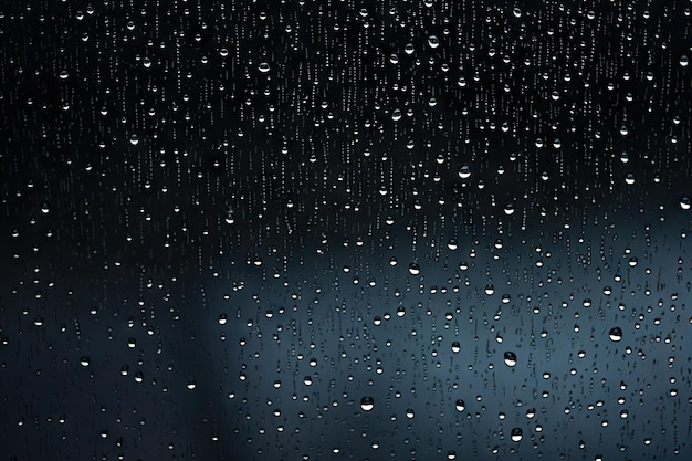 Rain drops on a dark background against a glass surface