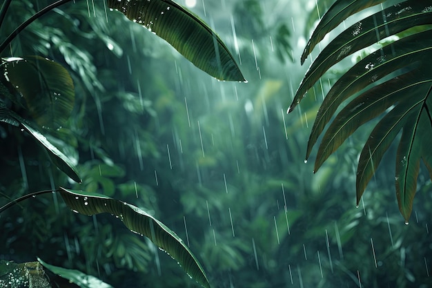 rain drops falling on a plant in the forest