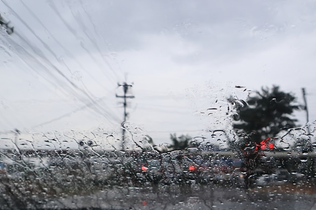 Rain drops on the glass blurred