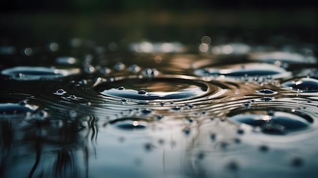 Rain drops on a surface of water