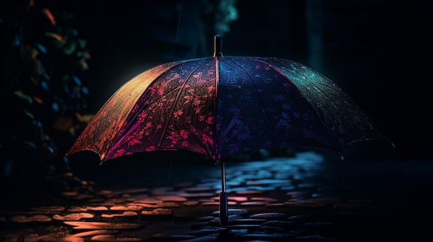 Rain drops on umbrella at night Rainy day Selective focusgenerative ai