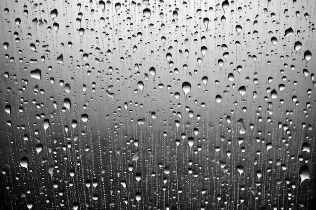 Rain drops on a window with a grey background