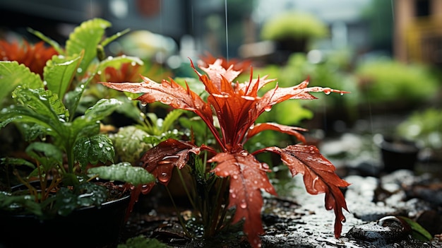 Rain fall on leaf forest nature theme background