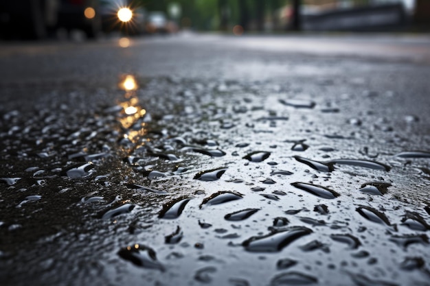 Rain falling heavily on the road