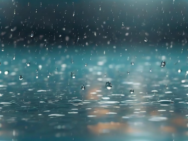 Rain falling water drops and puddle ripples on transparent background Shower droplets storm or d