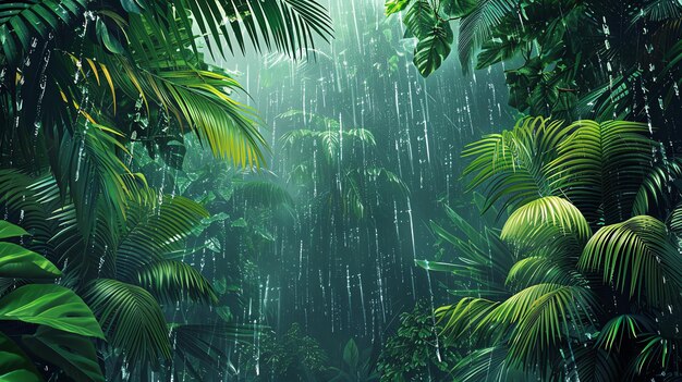 Photo rain in a lush forest flat design front view tropical rainforest water color splitcomplementary color scheme