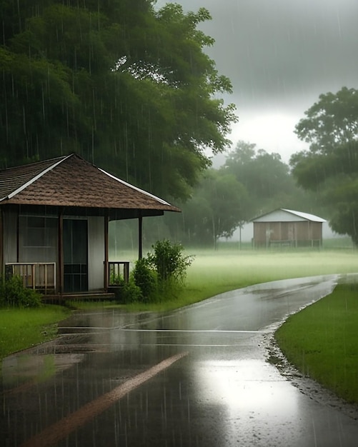 Rain in a rural picturesque setting Generate A I