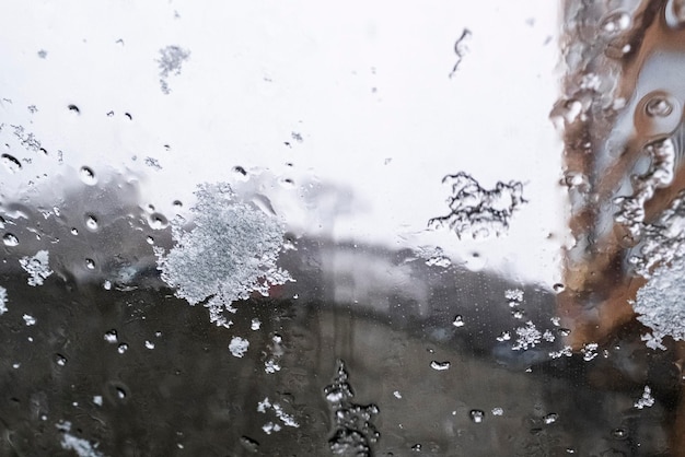 Rain Water drop of rain on glass with outdoor background