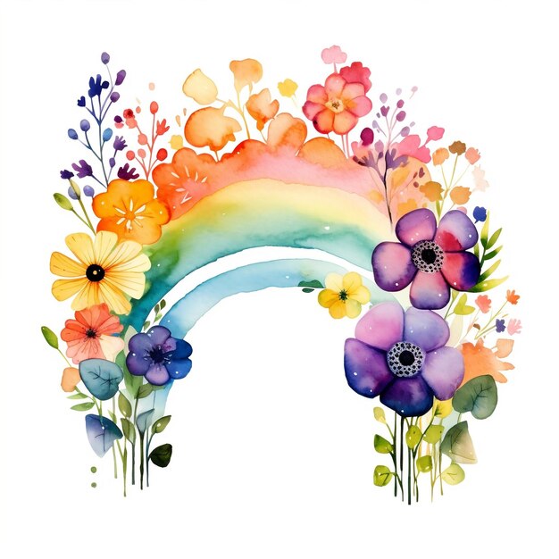 Photo rainbow art bright floral illustration single element print clipart sublimation