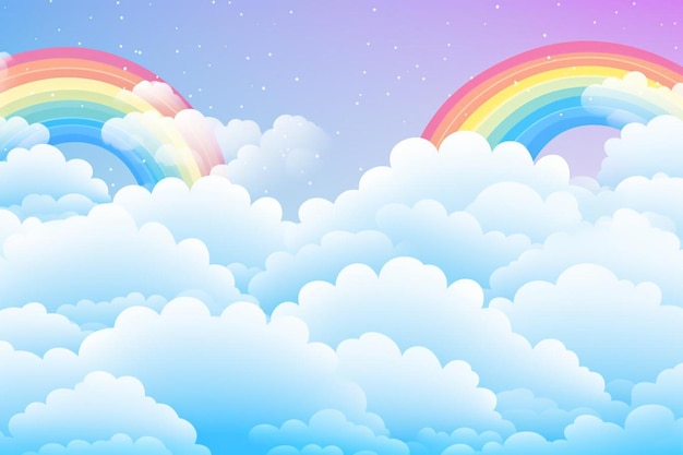 Rainbow background with clouds in the sky