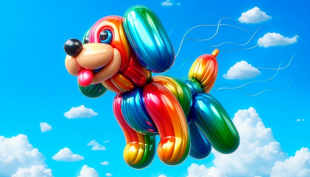 Photo a rainbow balloon with a mickey mouse on it is flying in the sky