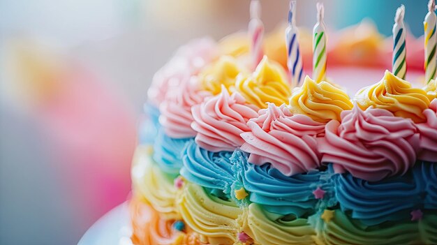 Photo rainbow birthday cake with candles