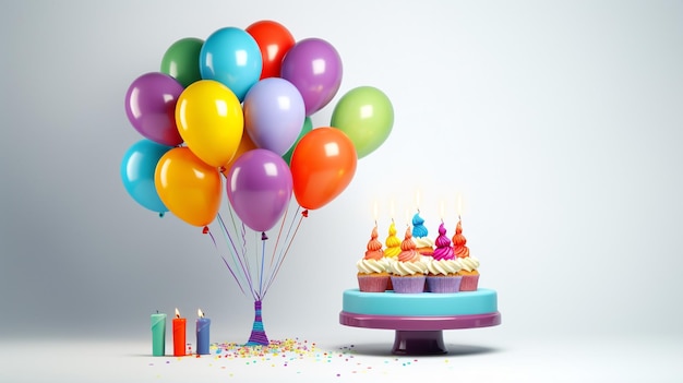 Rainbow Birthday cupcake on a stand