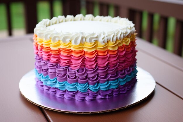 Rainbow cake with a smooth buttercream finish