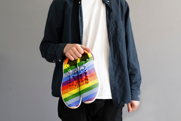 Rainbow color casual sneaker shoes lgbt pride symbol concept