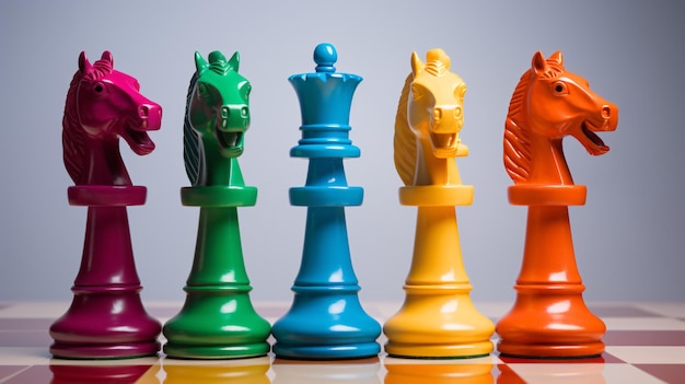 Photo rainbow color chess pieces