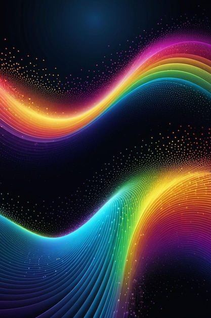 A rainbow colored abstract background with a circle of multicolored lines vertical composition