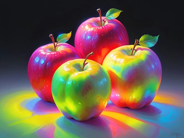 Photo a rainbow colored apple is on a table with a rainbow colored apple