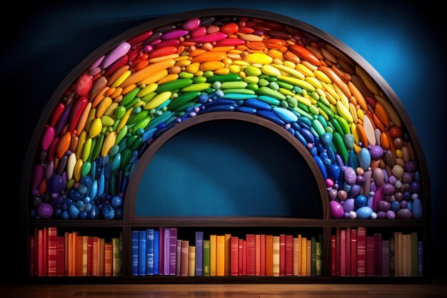 Photo a rainbow colored book shelf has a rainbow on it