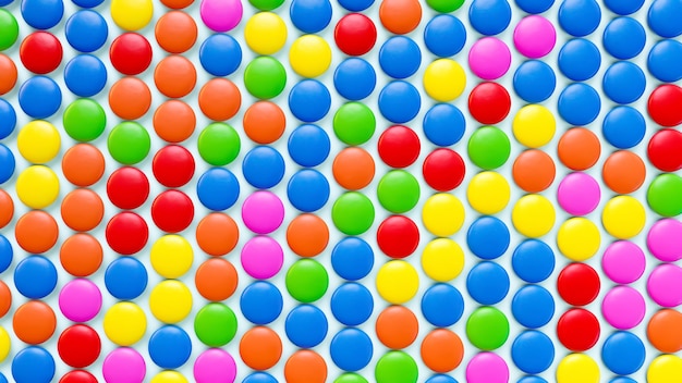 Rainbow Colored Candy Coated Chocolate Buttons pattern Background 3d rendering