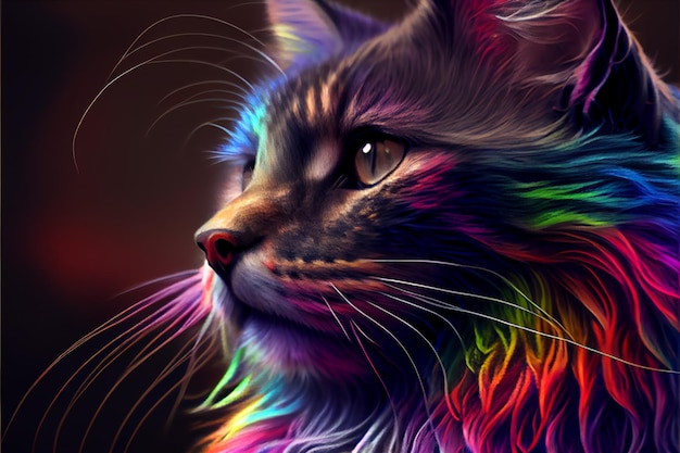 Rainbow colored Cat multicoloured animal concept Generative AI