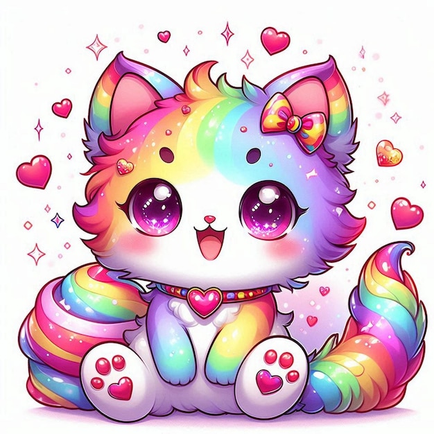 Photo a rainbow colored cat with hearts and a rainbow on it