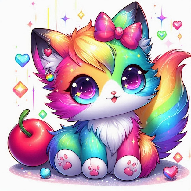 Photo a rainbow colored cat with rainbows and hearts on it