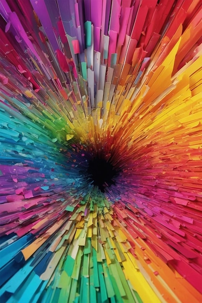 a rainbow colored circle of paper art is shown