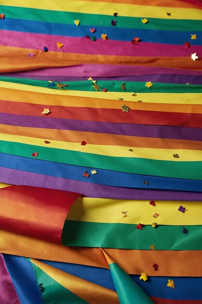 a rainbow colored cloth with a rainbow colored ribbon on it