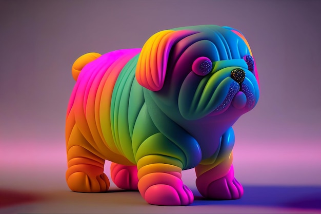 A rainbow colored dog made by a man.