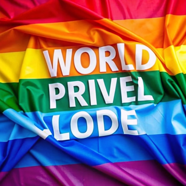 Photo a rainbow colored flag with the word world on it