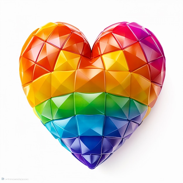 A rainbow colored heart with many small hearts on it