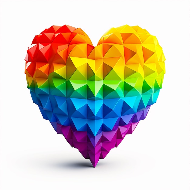 A rainbow colored heart with many small hearts on it