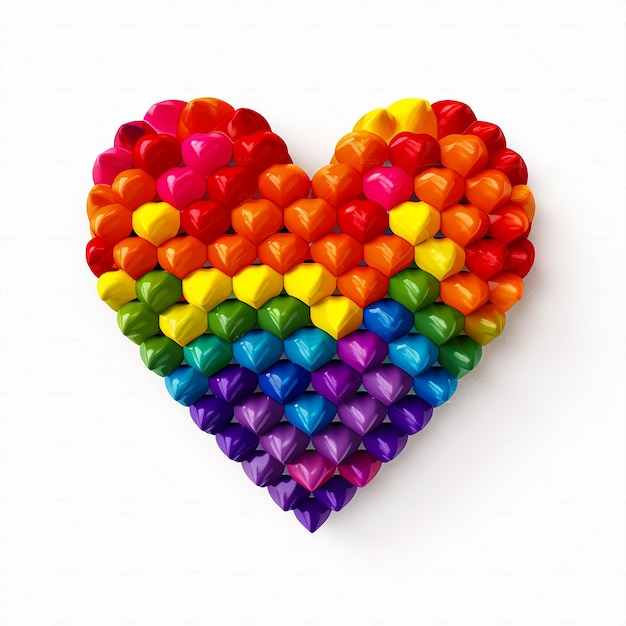 A rainbow colored heart with many small hearts on it