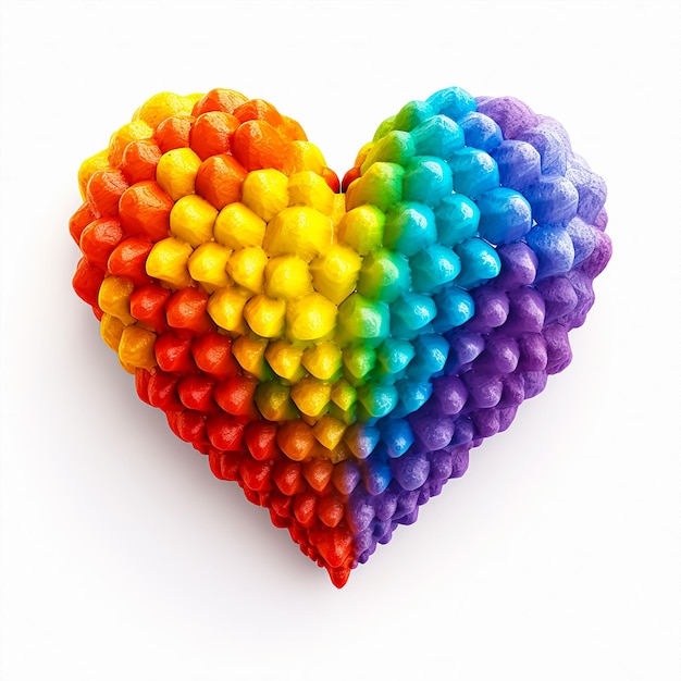 A rainbow colored heart with many small hearts on it