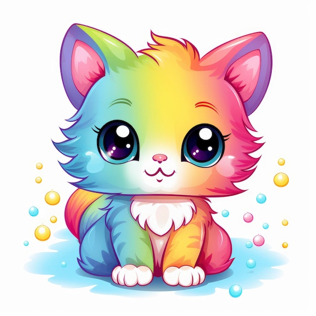 Rainbow Colored Kawaii Kitten Simple White Background v 52 Job ID 91d968645c8b4a2487ee3374196085b5