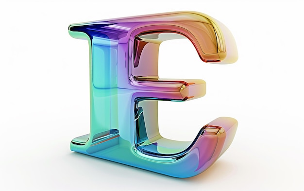 a rainbow colored letter e is shown on a white background